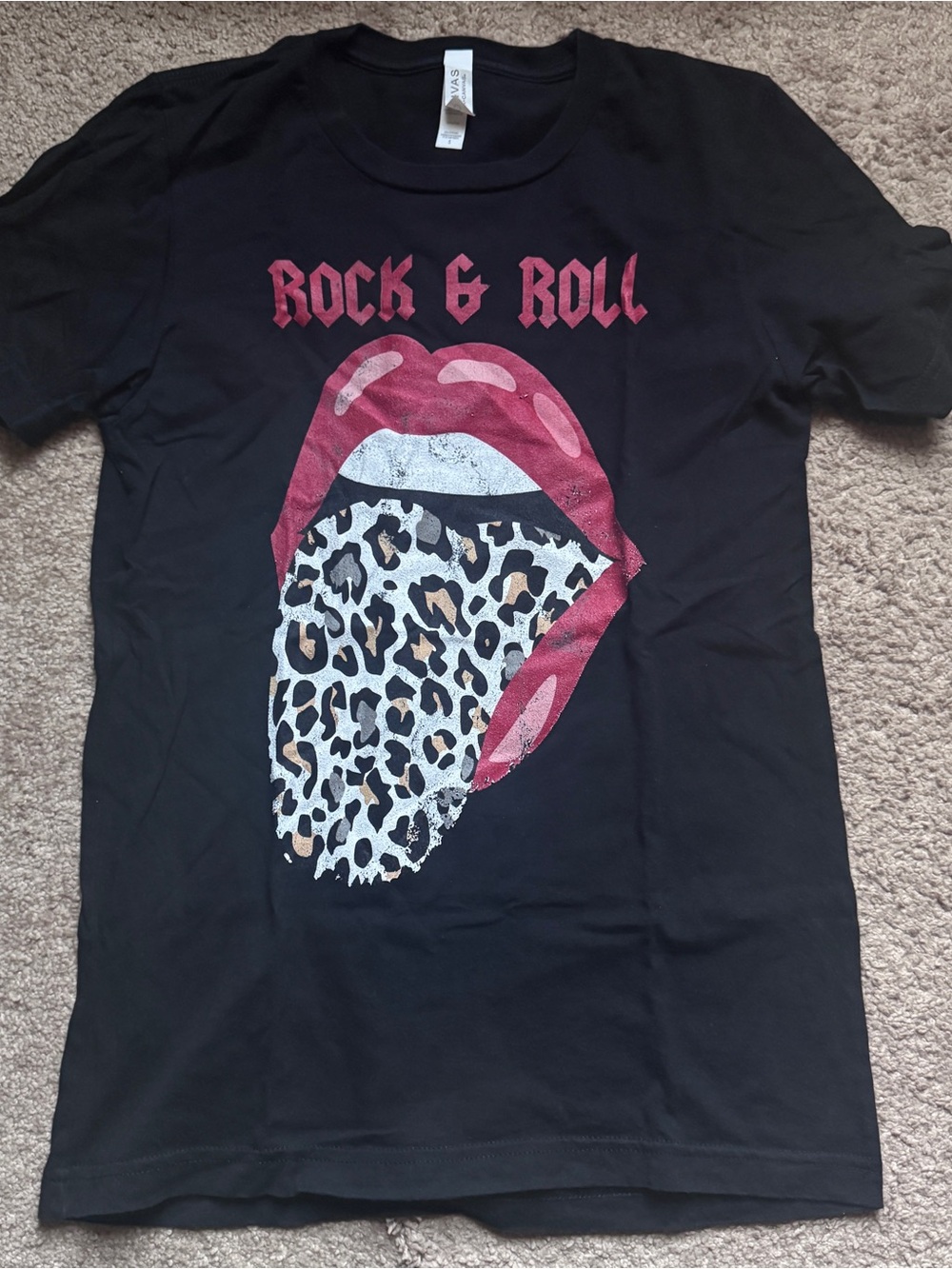 Black Tee with Red Lips and Leopard Tongue